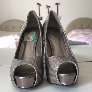 Guess Shoes Open Toe Shimmery Pump Heels